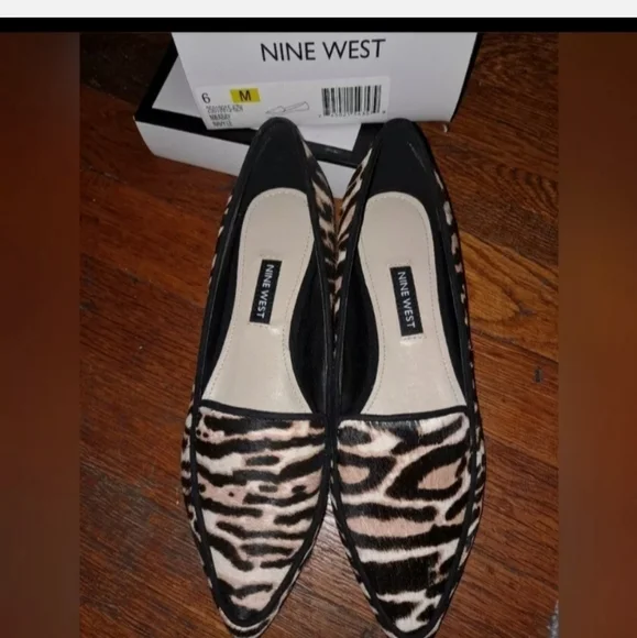 2/25 Nine West Size 6 ABAY Smoking/Ballet Flats Shoes Leopard Calf Hair Multi - Picture 2 of 6